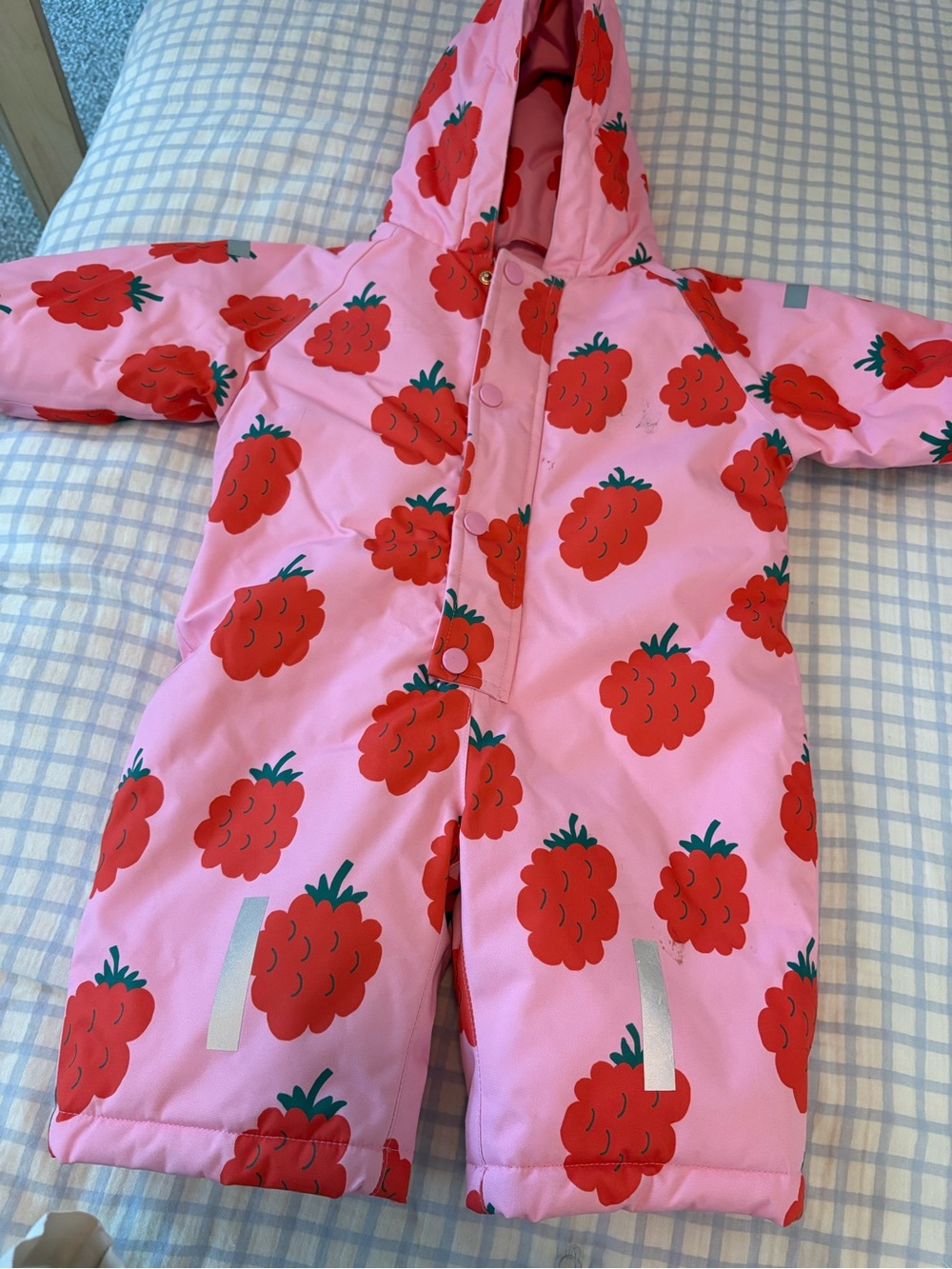 Girls Pink Raspberry-Print Puffer Snowsuit